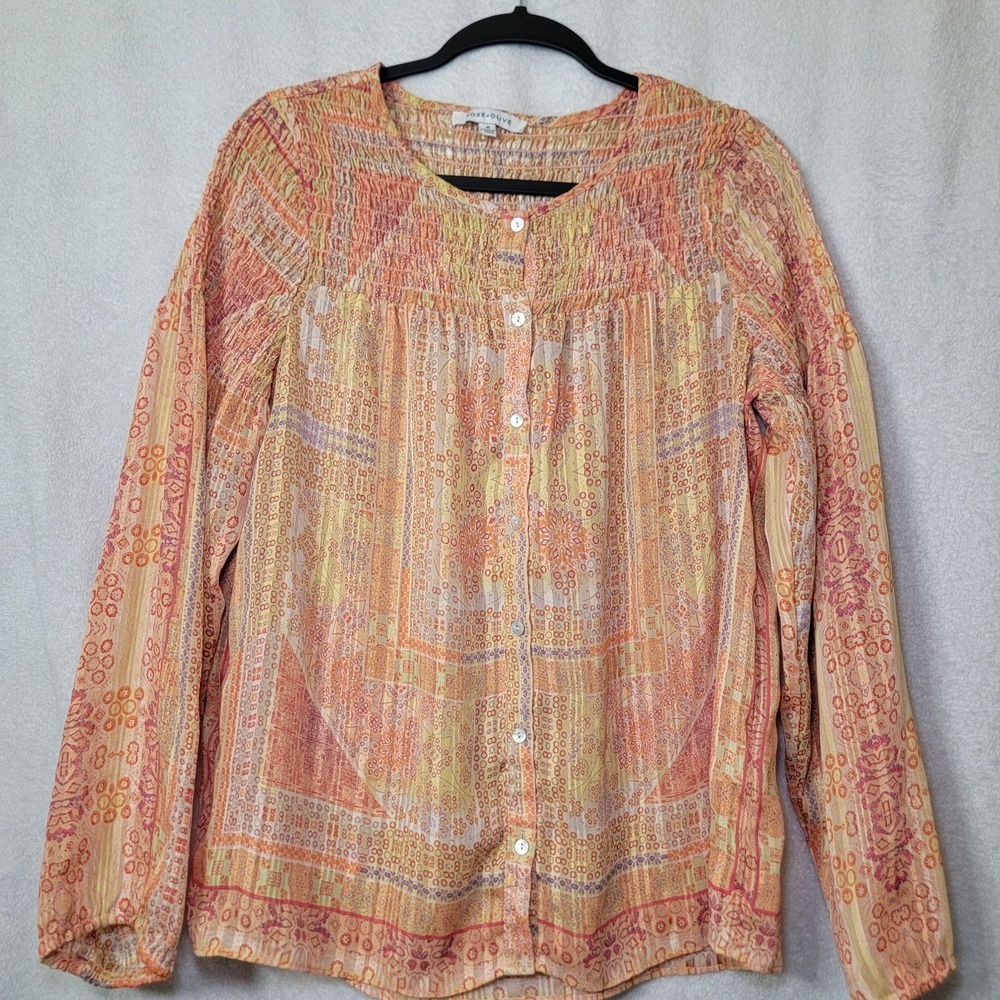 Rose & Olive Peach Floral Boho Button-Front Blouse